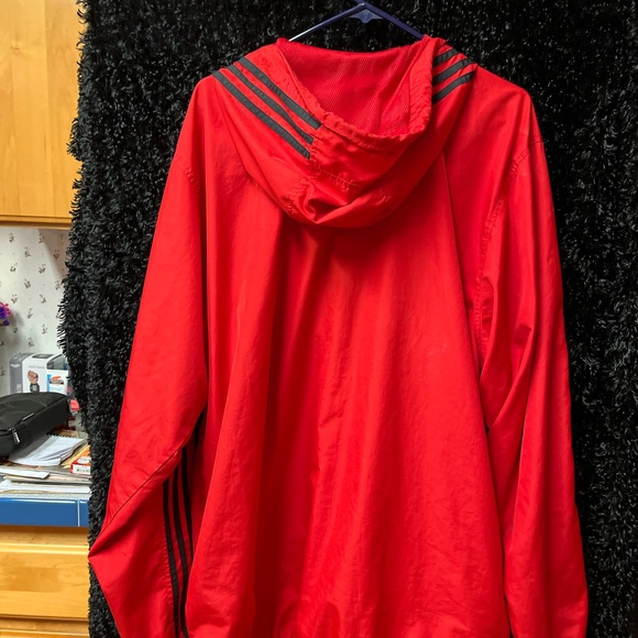 ADIDAS MENS (XL) Basic 3-Stripes Wind Ready Jacket Red w/black stripes like new - Picture 5 of 7